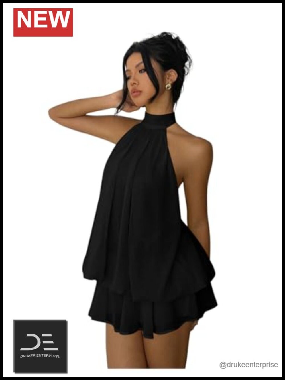 Chiffon Halter Drop Waist Flowy Mini Dress Sleeveless Backless A-Line